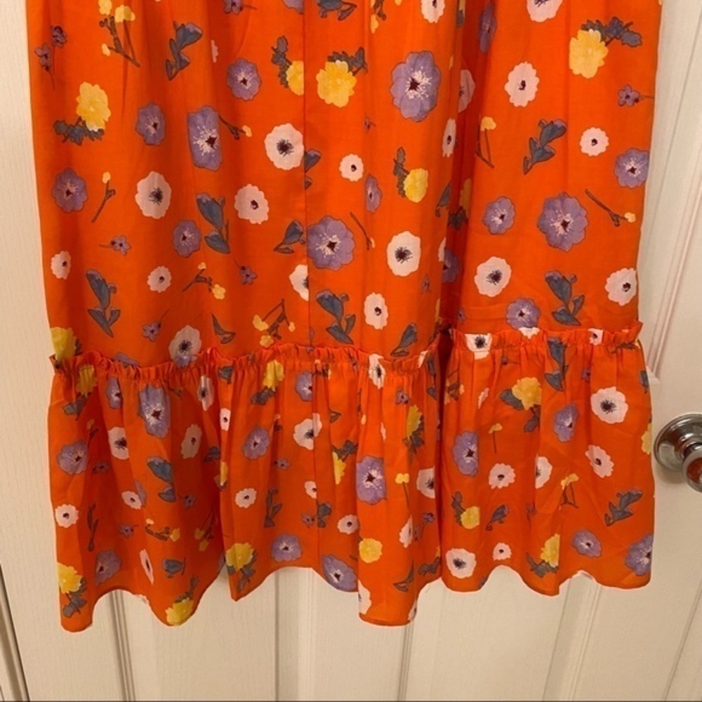 Ann Taylor Floral Gathered flounce Tiered Midi Skirt in Orange Spark Size S - Picture 8 of 10